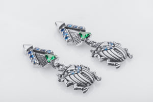 Scarab Egyptian Earrings with Gems, 925 silver - vikingworkshop