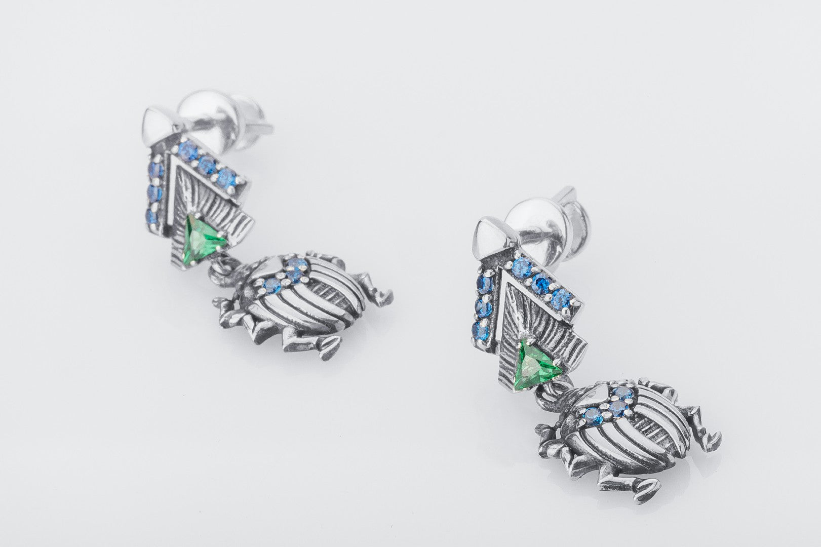 Scarab Egyptian Earrings with Gems, 925 silver - vikingworkshop