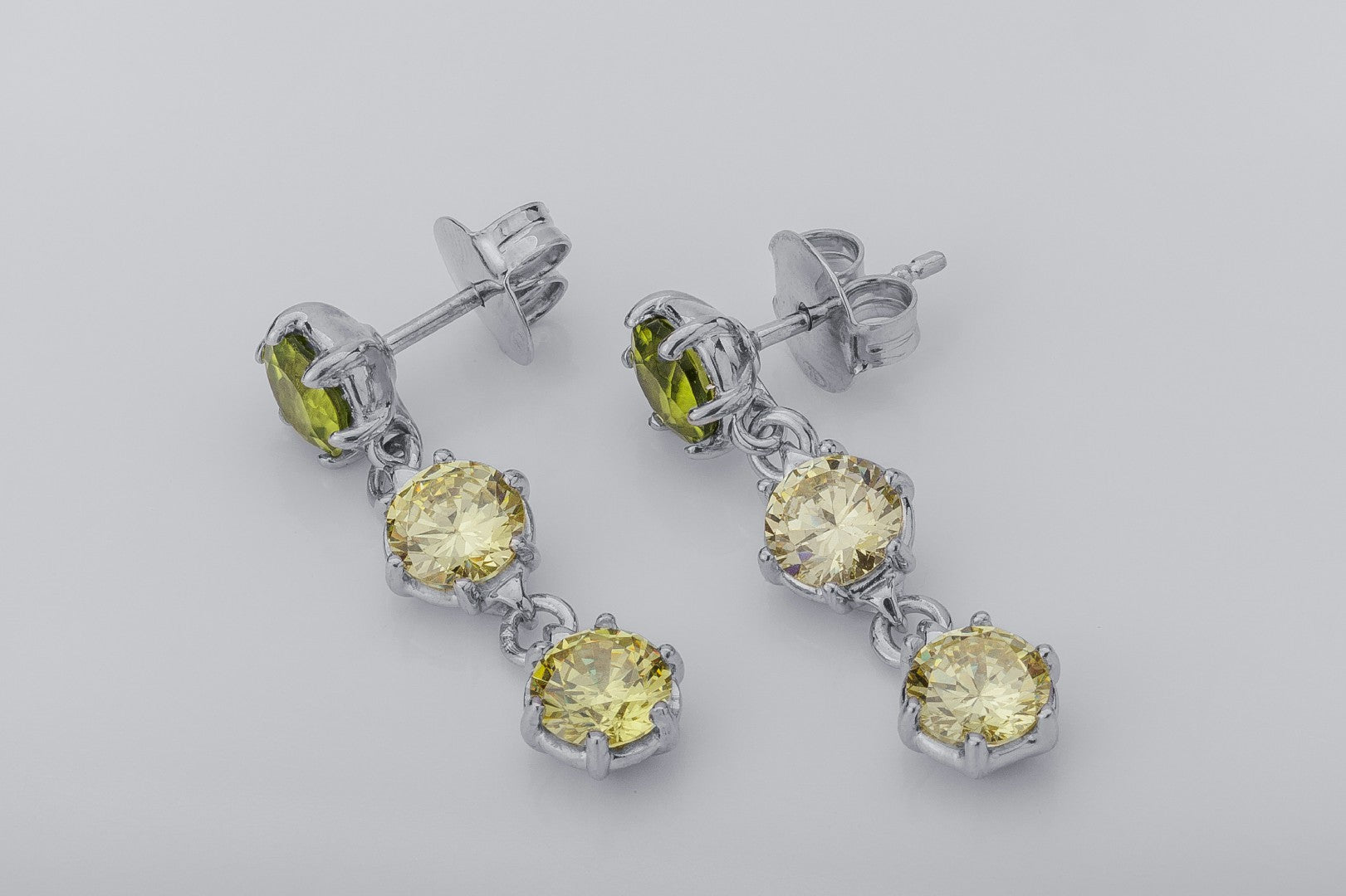 Bright Personality Earrings with Yellow and Shampagne Gems, Rhodium Plated 925 Silver - vikingworkshop