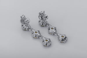 Bright Personality Earrings with Yellow and Shampagne Gems, Rhodium Plated 925 Silver - vikingworkshop