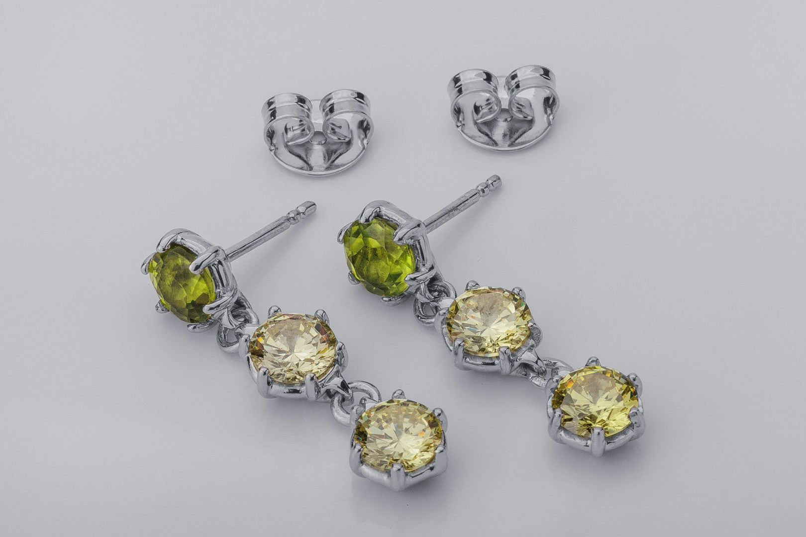Bright Personality Earrings with Yellow and Shampagne Gems, Rhodium Plated 925 Silver - vikingworkshop