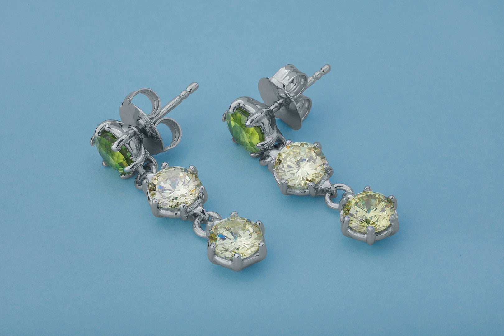 Bright Personality Earrings with Yellow and Shampagne Gems, Rhodium Plated 925 Silver - vikingworkshop