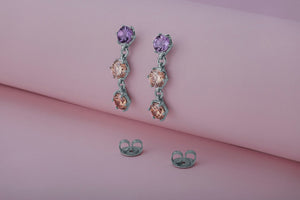 Bright Personality Earrings with Purple and Orange Gems, Rhodium Plated 925 Silver - vikingworkshop