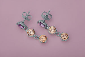 Bright Personality Earrings with Purple and Orange Gems, Rhodium Plated 925 Silver - vikingworkshop