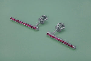 Strict Personality Earrings with Red Gems, Rhodium Plated 925 Silver - vikingworkshop