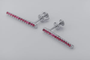 Strict Personality Earrings with Red Gems, Rhodium Plated 925 Silver - vikingworkshop