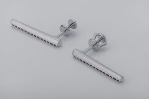 Strict Personality Earrings with Red Gems, Rhodium Plated 925 Silver - vikingworkshop