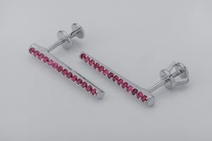 Strict Personality Earrings with Red Gems, Rhodium Plated 925 Silver - vikingworkshop