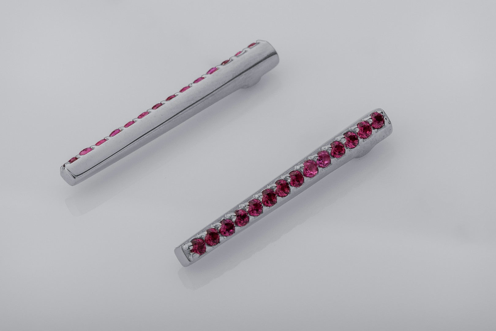 Strict Personality Earrings with Red Gems, Rhodium Plated 925 Silver - vikingworkshop