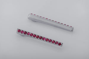 Strict Personality Earrings with Red Gems, Rhodium Plated 925 Silver - vikingworkshop