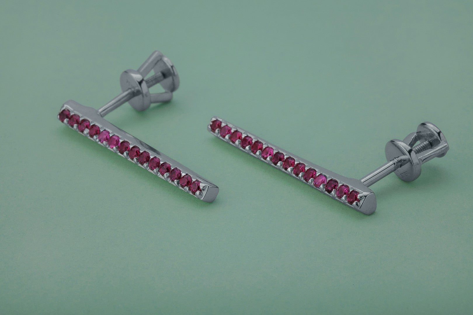 Strict Personality Earrings with Red Gems, Rhodium Plated 925 Silver - vikingworkshop