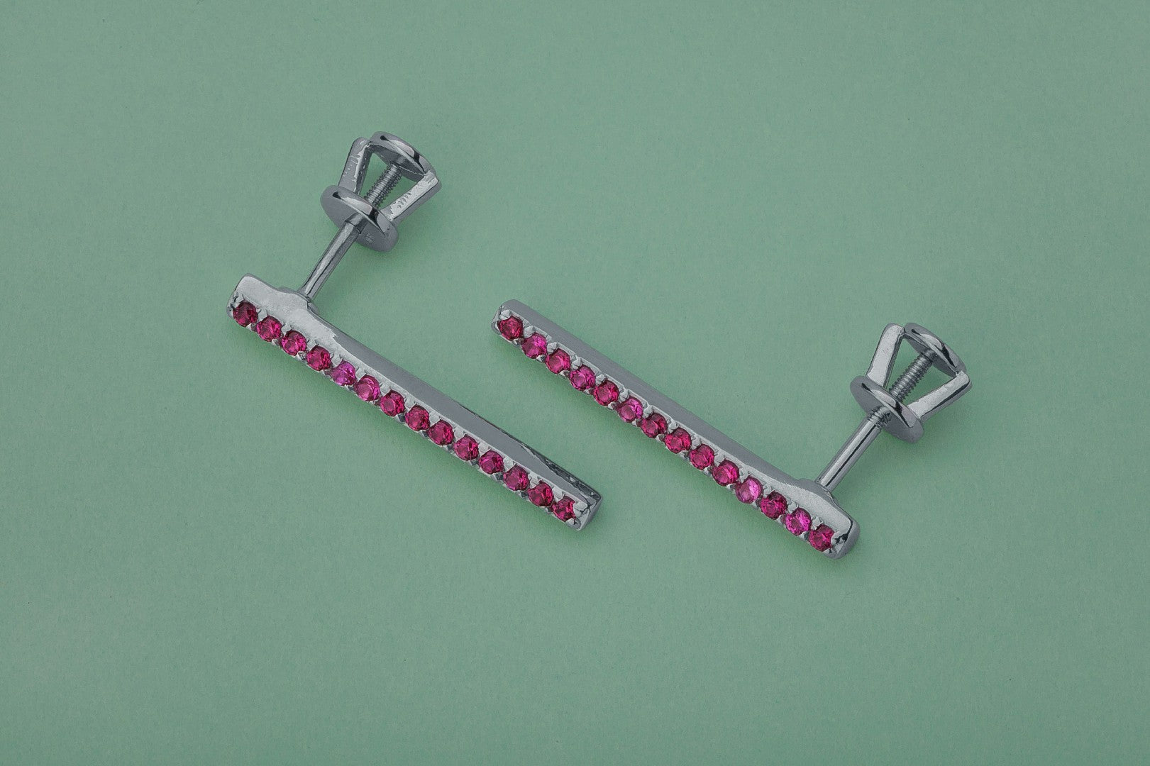 Strict Personality Earrings with Red Gems, Rhodium Plated 925 Silver - vikingworkshop