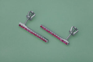 Strict Personality Earrings with Red Gems, Rhodium Plated 925 Silver - vikingworkshop