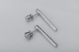 Strict Personality Earrings with Green Gems, Rhodium Plated 925 Silver - vikingworkshop