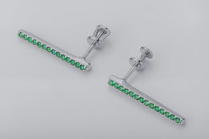 Strict Personality Earrings with Green Gems, Rhodium Plated 925 Silver - vikingworkshop