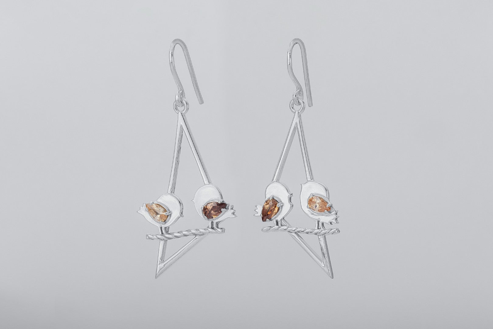 Little Birdies Earrings with Gems, 925 silver - vikingworkshop