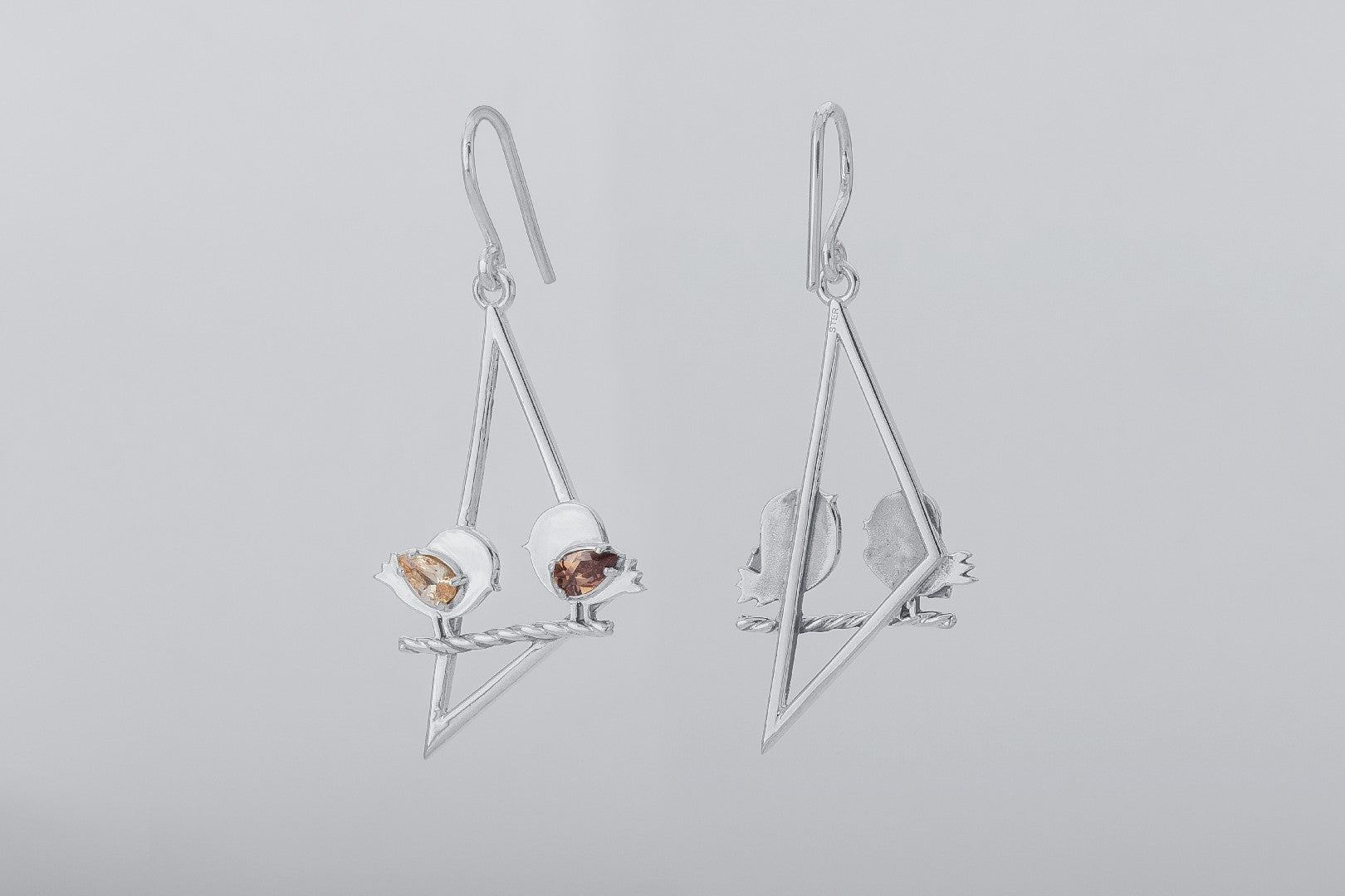 Little Birdies Earrings with Gems, 925 silver - vikingworkshop