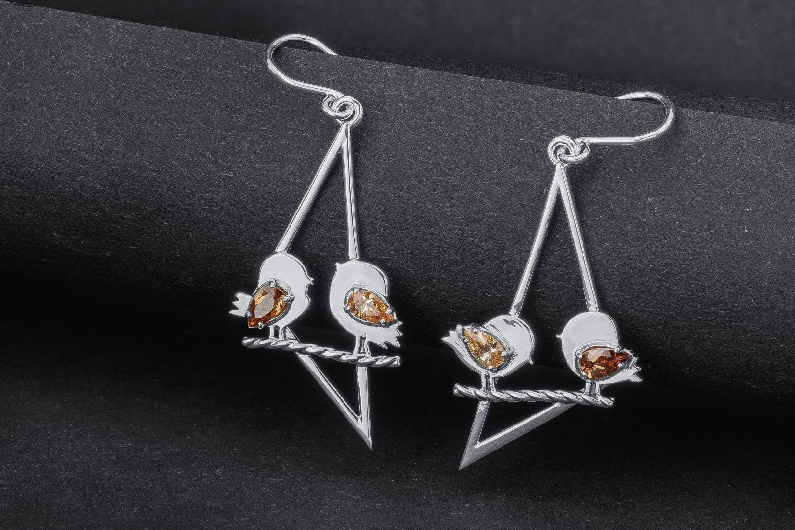 Little Birdies Earrings with Gems, 925 silver - vikingworkshop