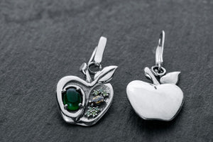 Apple Earrings with Gems, 925 Silver - vikingworkshop