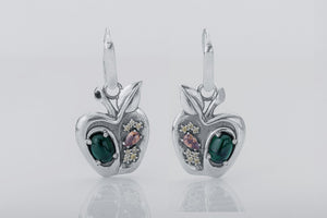 Apple Earrings with Gems, 925 Silver - vikingworkshop