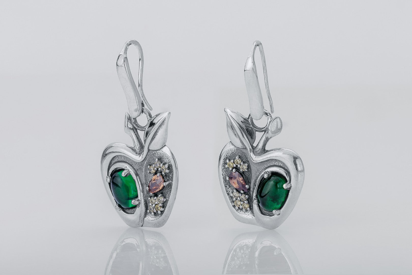 Apple Earrings with Gems, 925 Silver - vikingworkshop