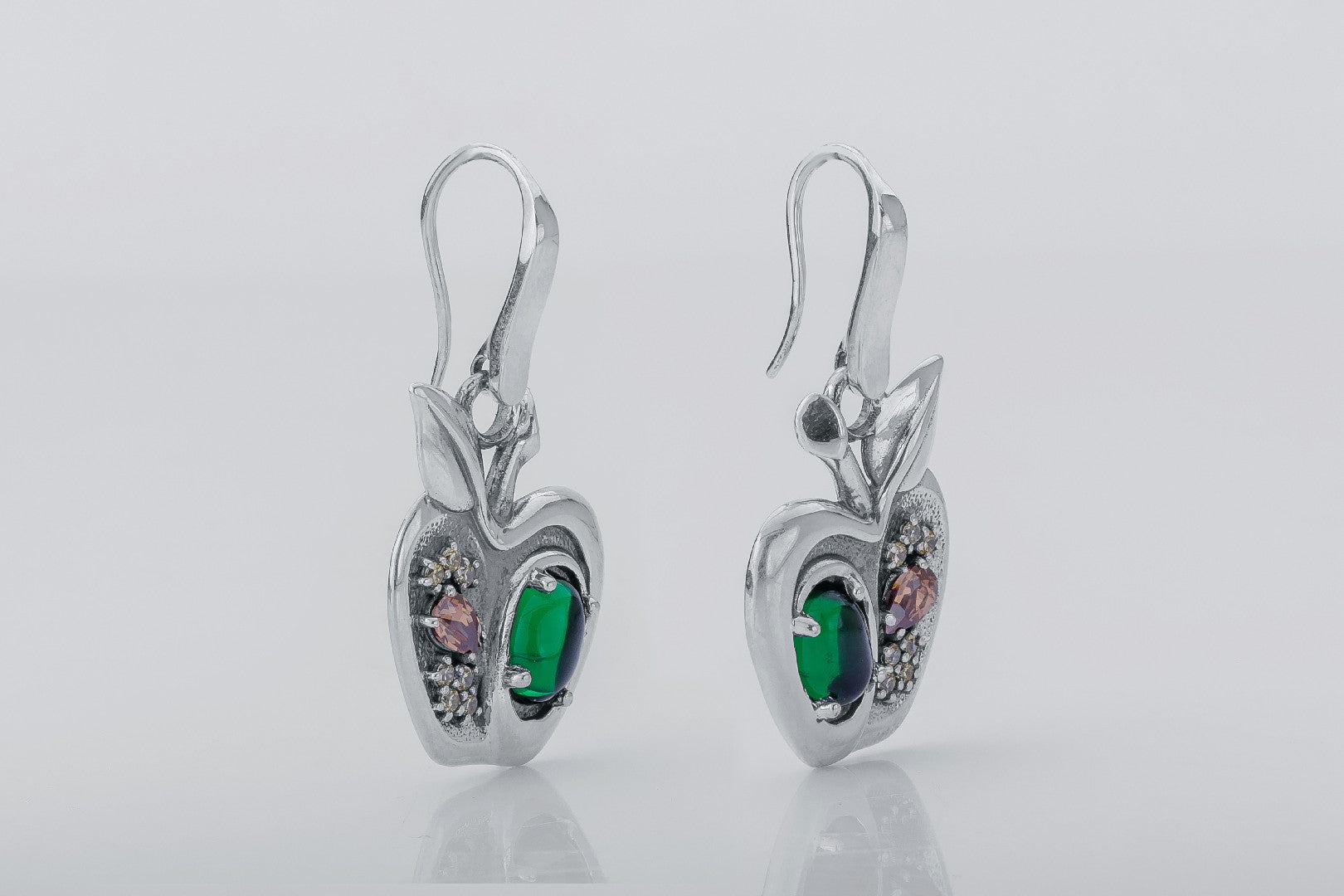 Apple Earrings with Gems, 925 Silver - vikingworkshop