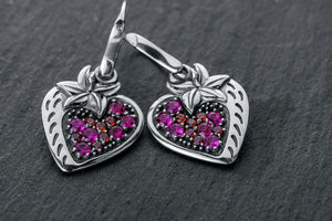 Strawberry Earrings with Gems, 925 Silver - vikingworkshop