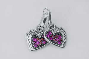 Strawberry Earrings with Gems, 925 Silver - vikingworkshop