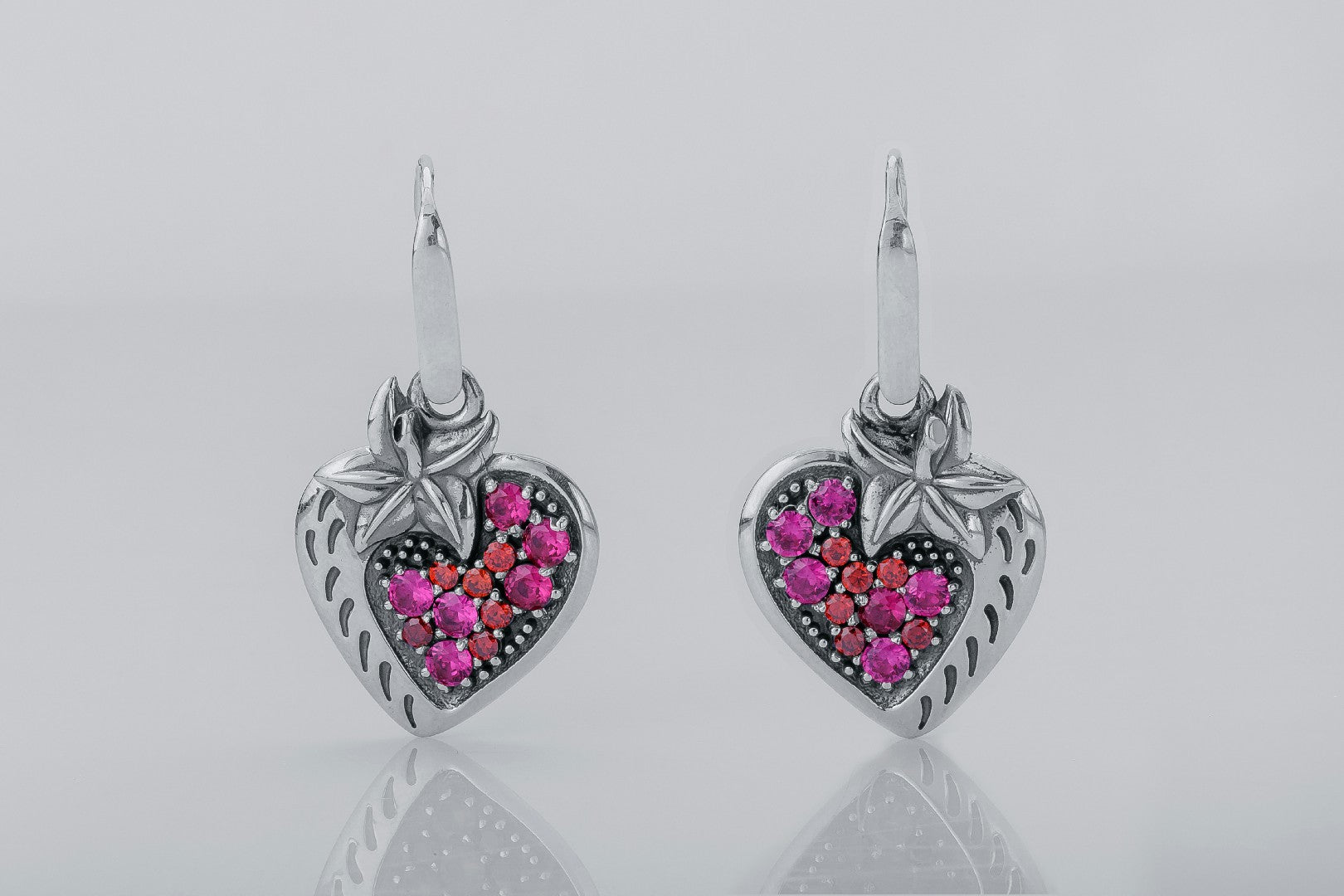 Strawberry Earrings with Gems, 925 Silver - vikingworkshop