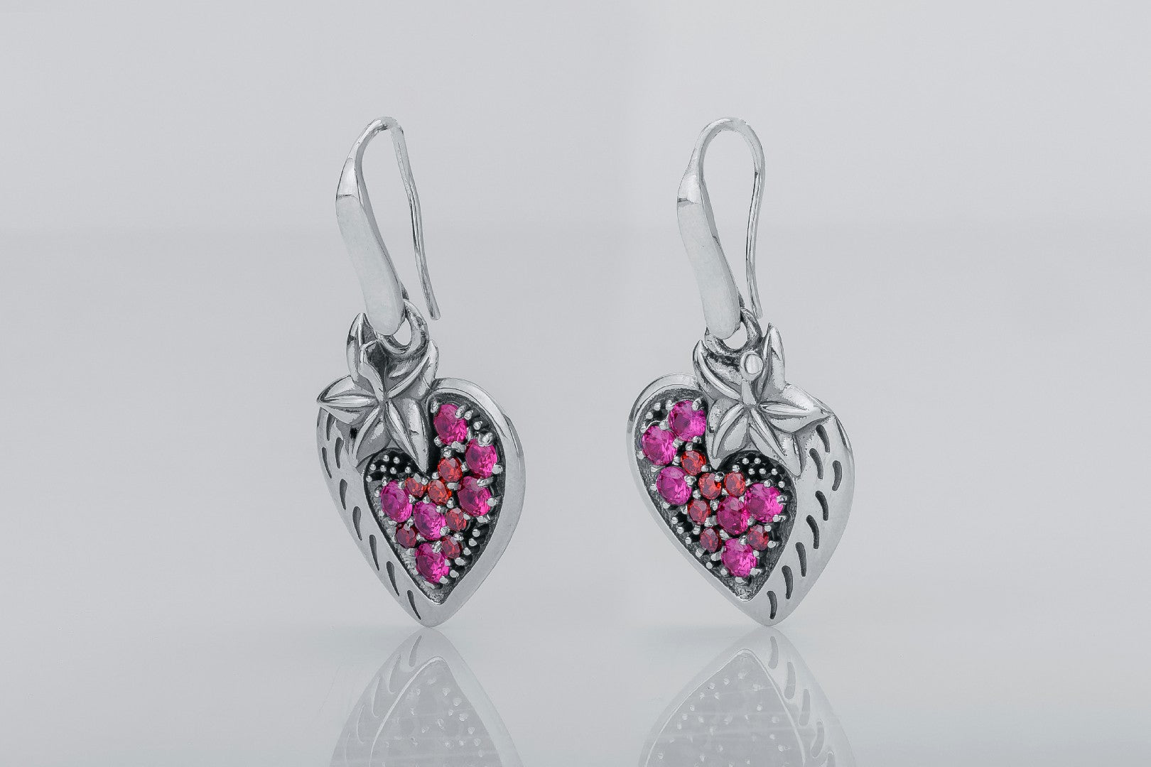 Strawberry Earrings with Gems, 925 Silver - vikingworkshop