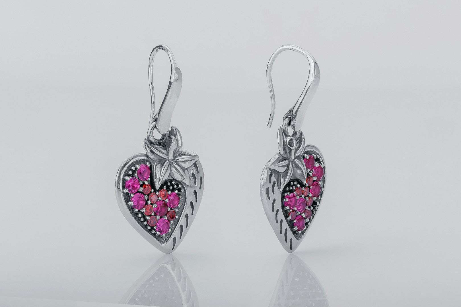 Strawberry Earrings with Gems, 925 Silver - vikingworkshop