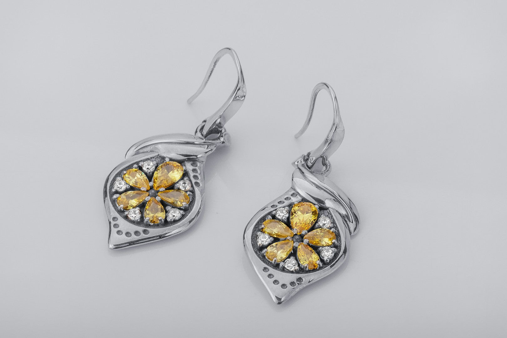 Lemon Earrings with Gems, 925 Silver - vikingworkshop