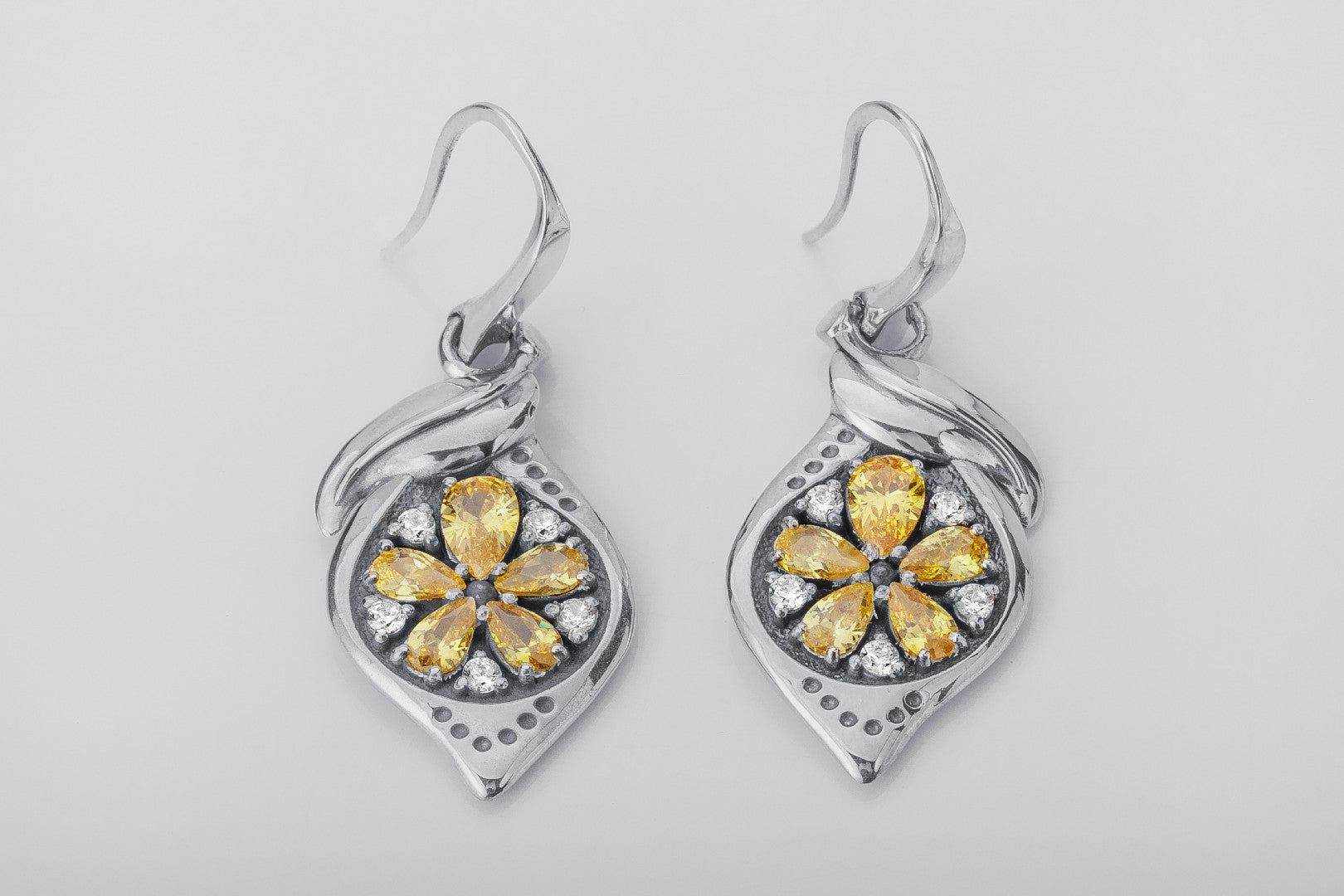 Lemon Earrings with Gems, 925 Silver - vikingworkshop