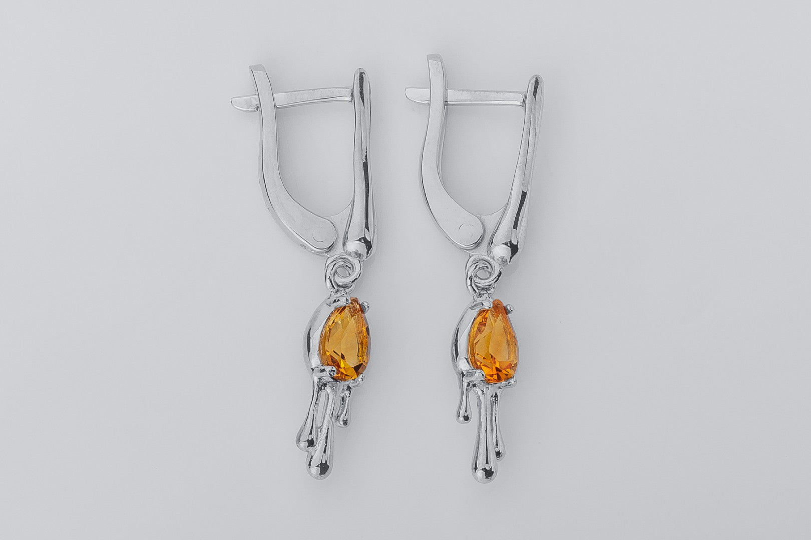 Candle Light Earrings with Citrine, Rhodium plated 925 silver - vikingworkshop