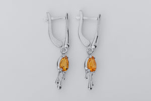 Candle Light Earrings with Citrine, Rhodium plated 925 silver - vikingworkshop