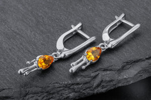 Candle Light Earrings with Citrine, Rhodium plated 925 silver - vikingworkshop