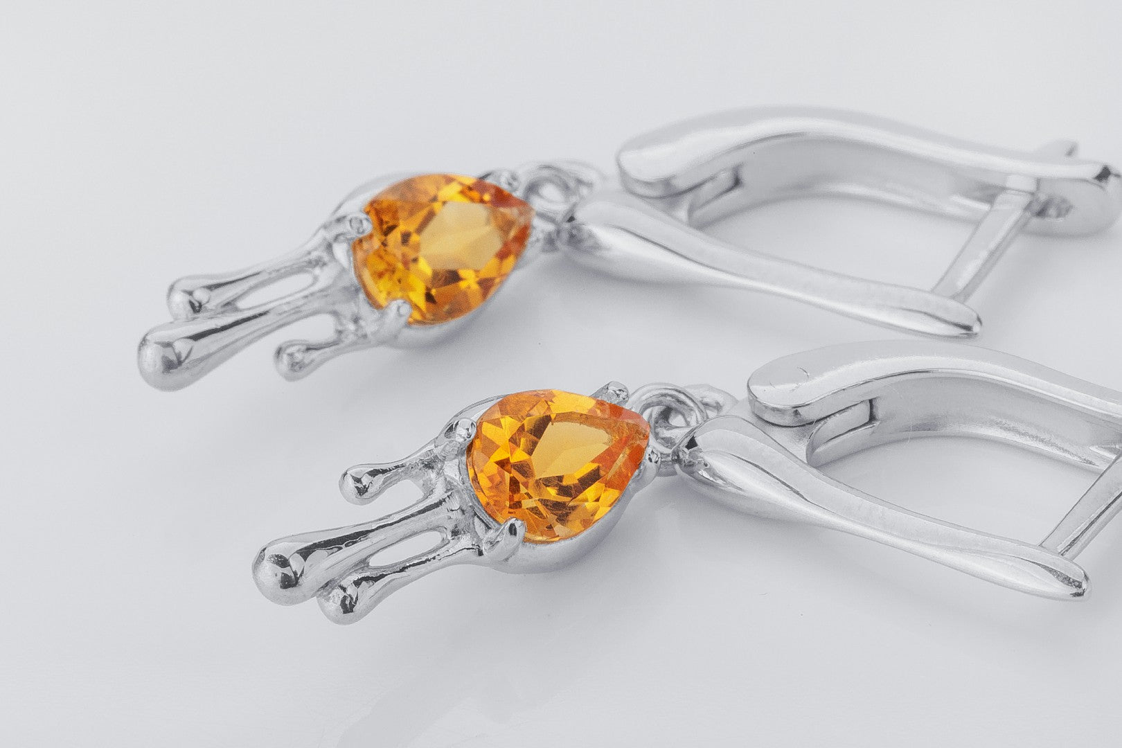 Candle Light Earrings with Citrine, Rhodium plated 925 silver - vikingworkshop