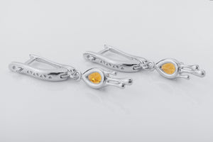 Candle Light Earrings with Citrine, Rhodium plated 925 silver - vikingworkshop