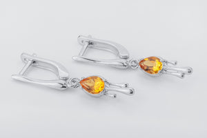 Candle Light Earrings with Citrine, Rhodium plated 925 silver - vikingworkshop