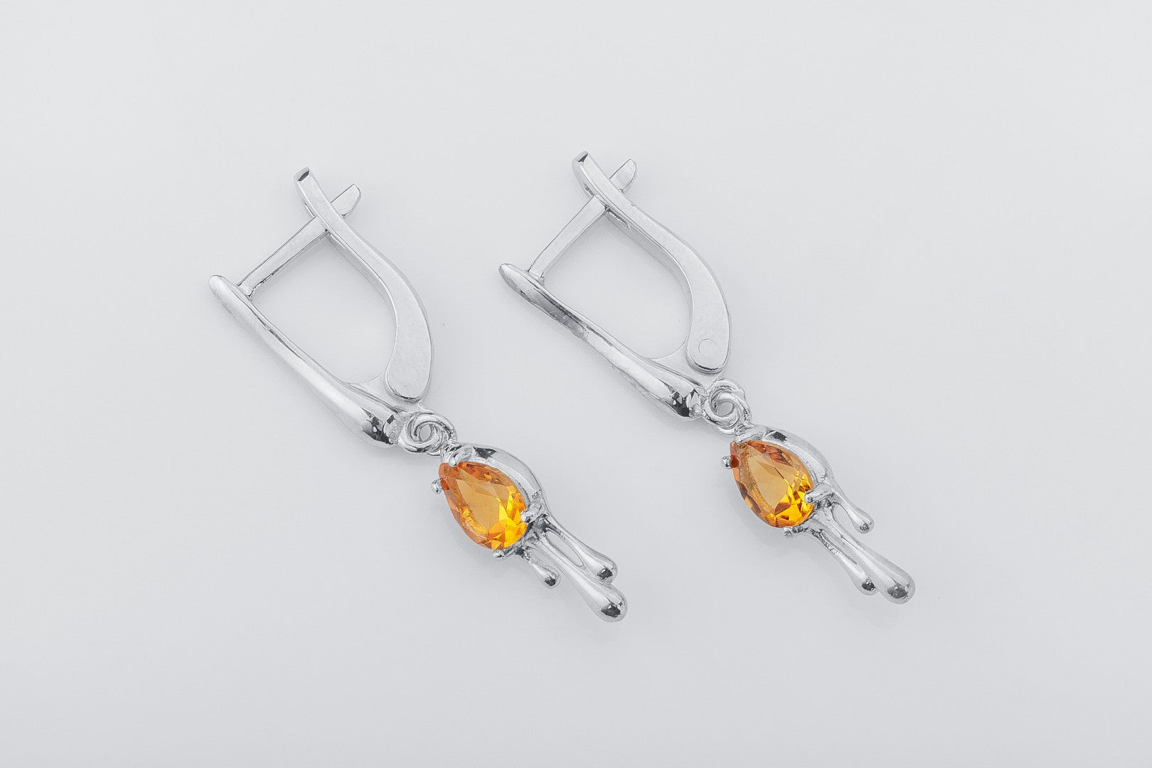 Candle Light Earrings with Citrine, Rhodium plated 925 silver - vikingworkshop