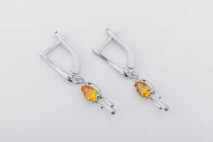 Candle Light Earrings with Citrine, Rhodium plated 925 silver - vikingworkshop