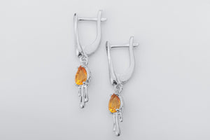 Candle Light Earrings with Citrine, Rhodium plated 925 silver - vikingworkshop