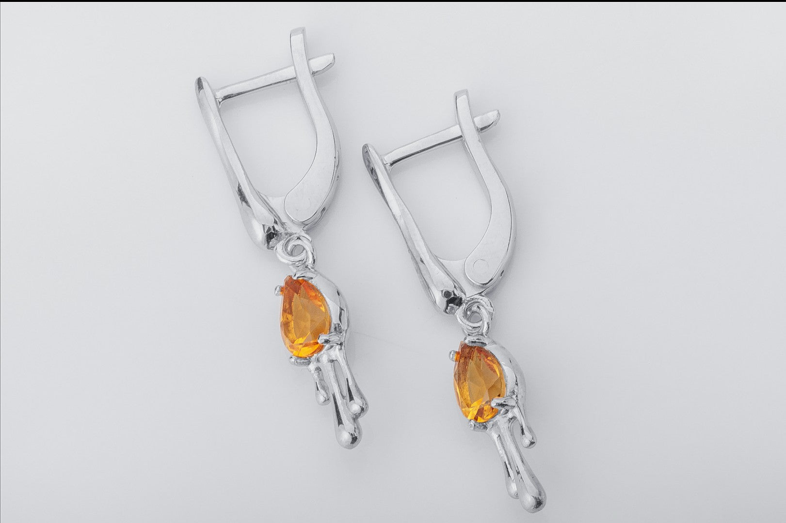 Candle Light Earrings with Citrine, Rhodium plated 925 silver - vikingworkshop