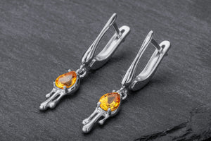 Candle Light Earrings with Citrine, Rhodium plated 925 silver - vikingworkshop