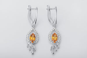 Citrine Candle Flame Earrings, Rhodium plated 925 silver - vikingworkshop