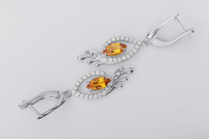 Citrine Candle Flame Earrings, Rhodium plated 925 silver - vikingworkshop