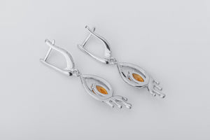 Citrine Candle Flame Earrings, Rhodium plated 925 silver - vikingworkshop