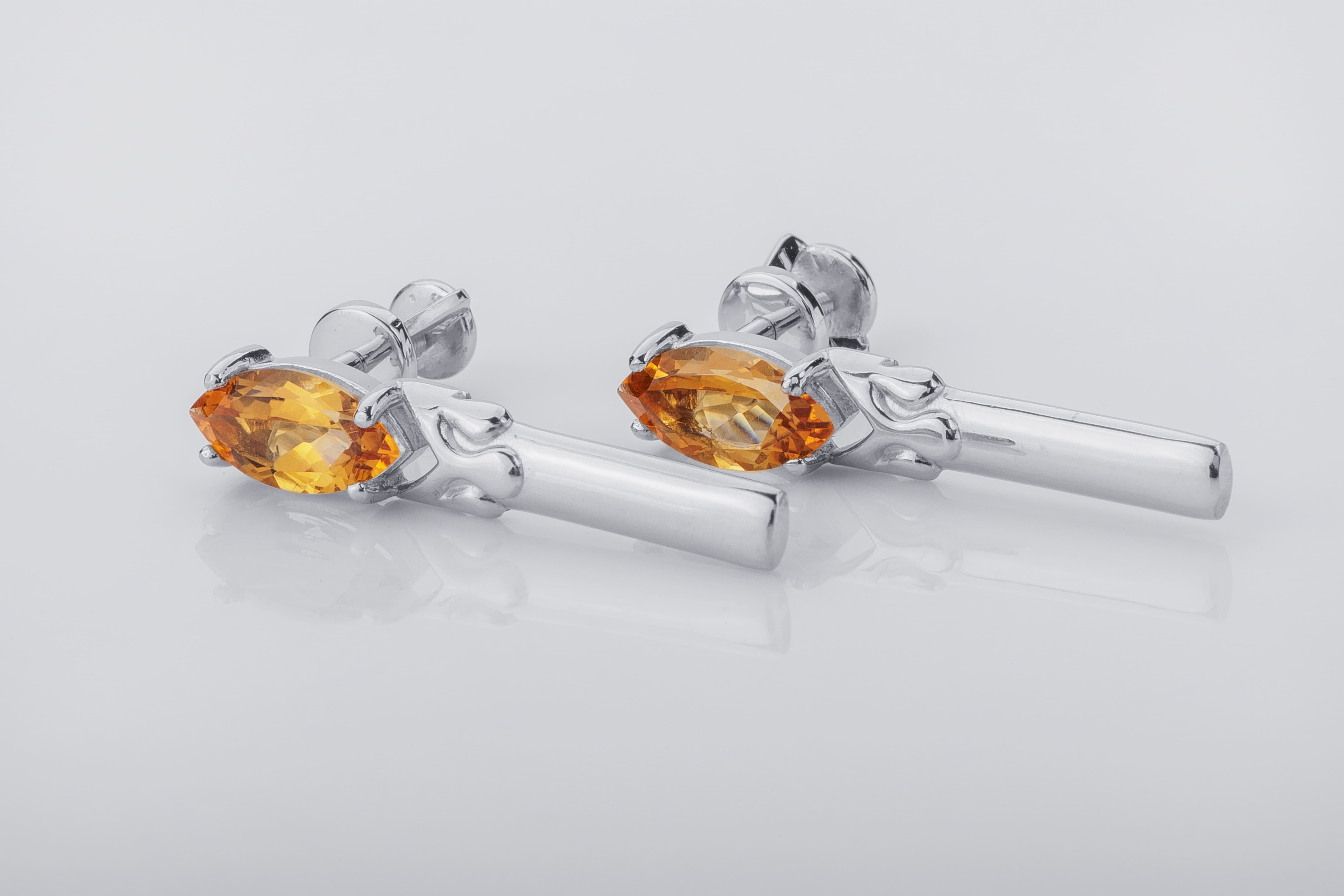 Candle Earrings with Citrine, Rhodium plated 925 silver