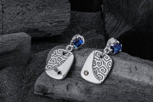 Calm and Angry Sea Earrings with Gem, 925 Silver - vikingworkshop