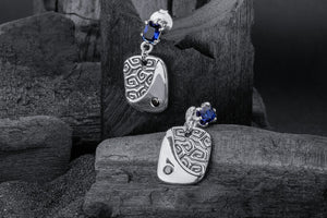 Calm and Angry Sea Earrings with Gem, 925 Silver - vikingworkshop